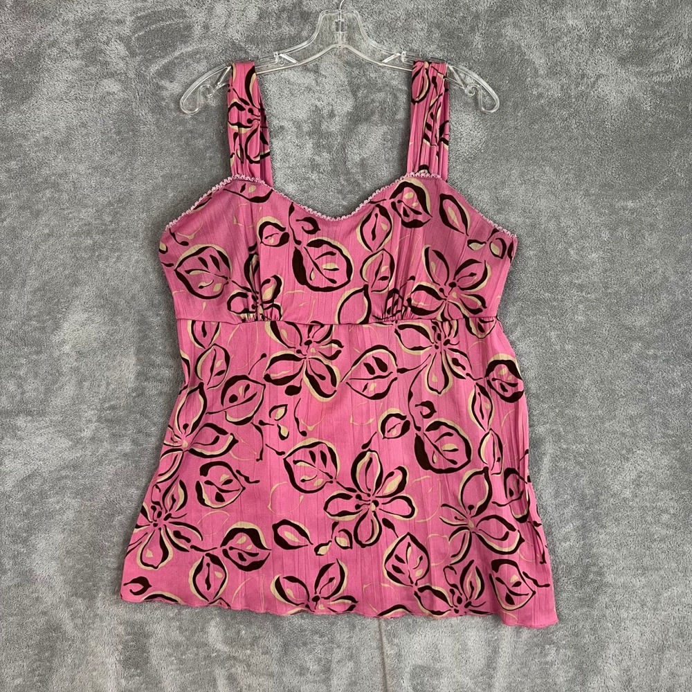 Vintage Y2K Babydoll Top Womens 1X Pink Lace Floral Retro Fairy